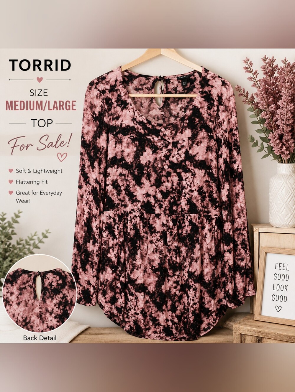 Torrid Pink & Black Tie-Dye Long Sleeve Top